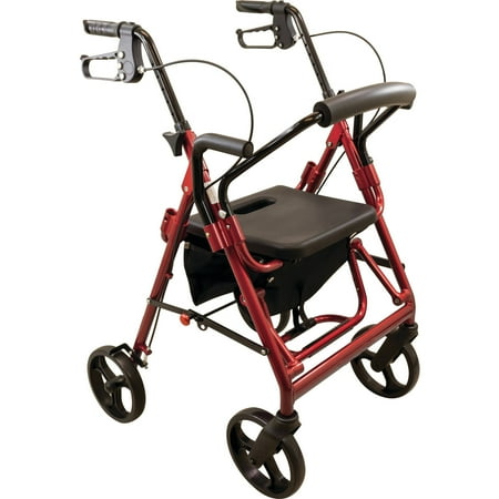 Roscoe Medical Aluminium Deluxe Transport Rollator with Padded Seat, Burgundy, 250 lb Capacity