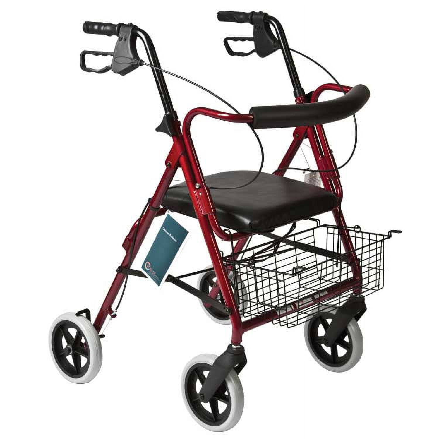 Roscoe Medical Aluminum Deluxe Rollator with Padded Seat, Burgundy, 300 lb Weight Capacity