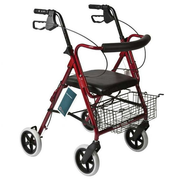 Roscoe Medical Aluminum Deluxe Rollator with Padded Seat, Burgundy, 300 lb Weight Capacity