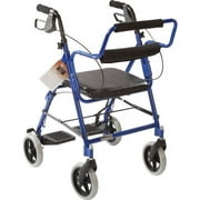 Roscoe Medical Aluminum Transport Bariatric Rollator with Padded Seat, Blue, 250 lb Weight Capacity