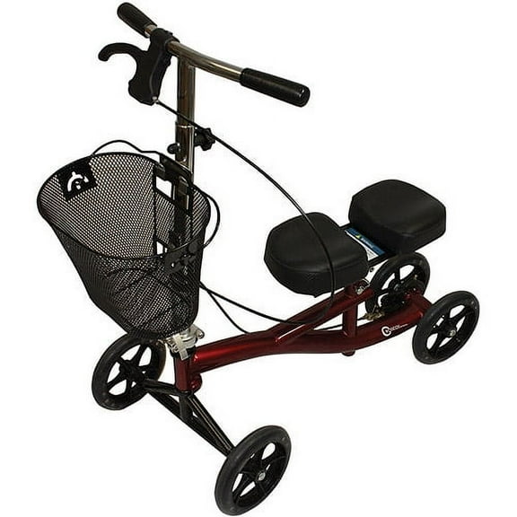 Roscoe Medical Knee Walker Scooter with Basket and Padded Seat, Burgundy
