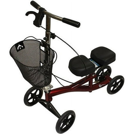 Roscoe Medical Knee Walker Scooter with Basket for Seniors and Adults, Burgundy, 350 lb Capacity