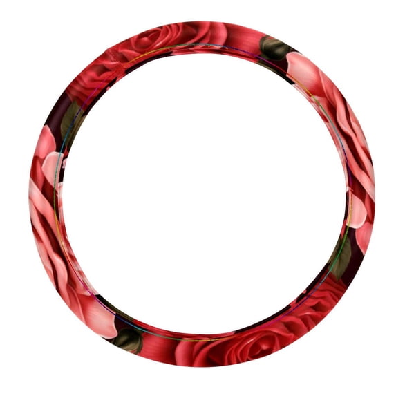 Rose 14.5 Inch Printing PVC Leather Car Wheel Cover Steering Wheel Covers Auto Accessories
