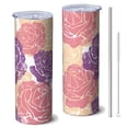 thumbnail image 1 of Rose 20 Oz Stainless Steel Skinny Tumbler – Vacuum Insulated Slim Travel Cup with Lid & Stainless Steel Straw, 360° Full Wrap Printed Tumbler for Home, Office & Outdoor Use, Spring, Floral, 1 of 6