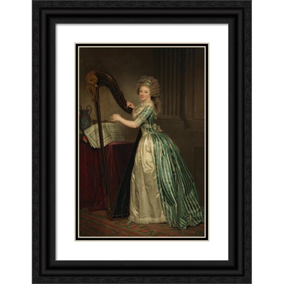 Rose-Adelaïde Ducreux 17x24 Black Ornate Framed Double Matted Museum Art Print Titled: Self-Portrait with a Harp (1791)