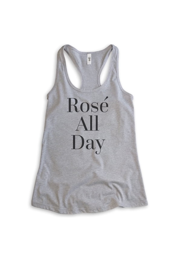 Rose All Day Tank Top, Ladies Racerback Tank Top, Wine Tank, Bachelorette Tank, Heather Gray, Small