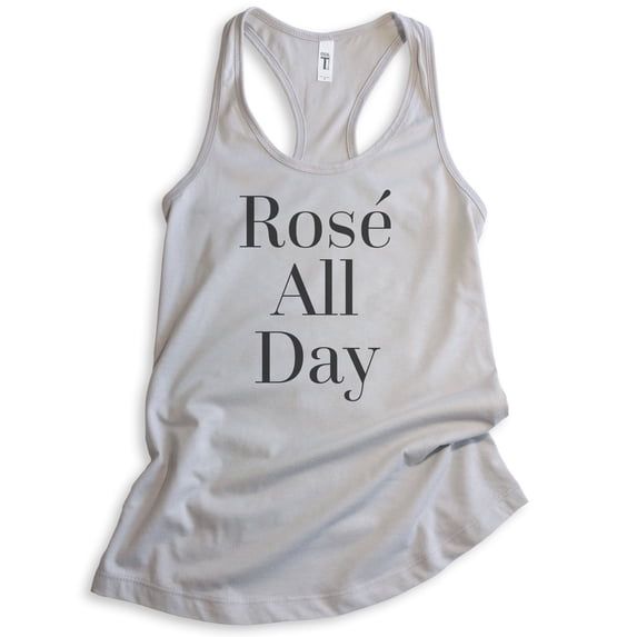 Rose All Day Tank Top, Ladies Racerback Tank Top, Wine Tank, Bachelorette Tank, Silver Gray, Large