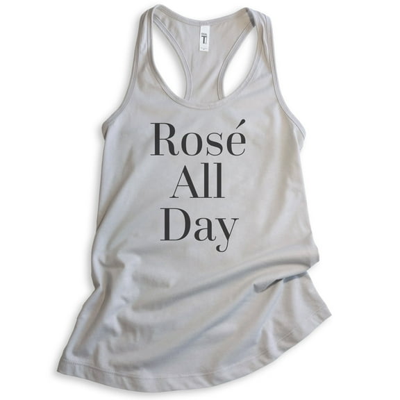 Rose All Day Tank Top, Ladies Racerback Tank Top, Wine Tank, Bachelorette Tank, Silver Gray, Small