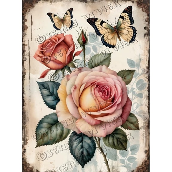 Rose And Butterfly Retro Aluminum Sign 5.5x8 IN Metal Sign Garden Flower Office Wall Decor Antique Farmhouse Decor Garden Tin Signs for Cafes Club Pub Man Cave Wall Sign Gifts