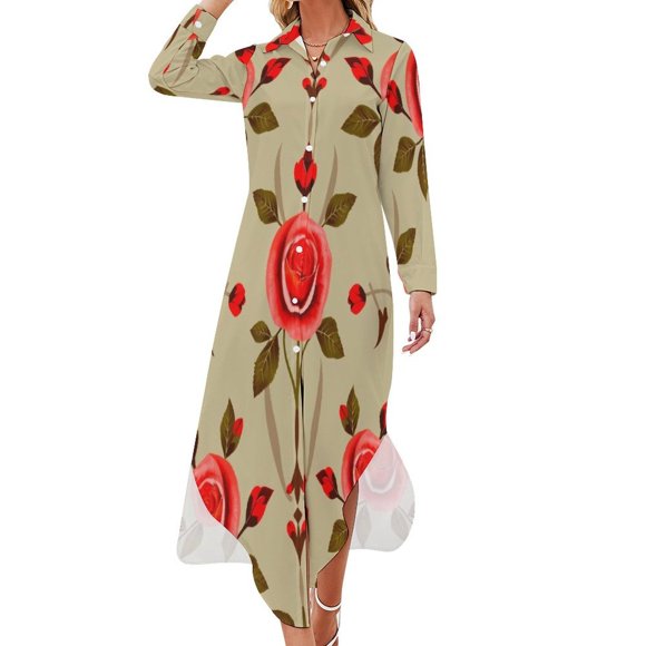 Rose And Zebra Print Pattern Chiffon Dress V Neck Dresses Women Casual Dress