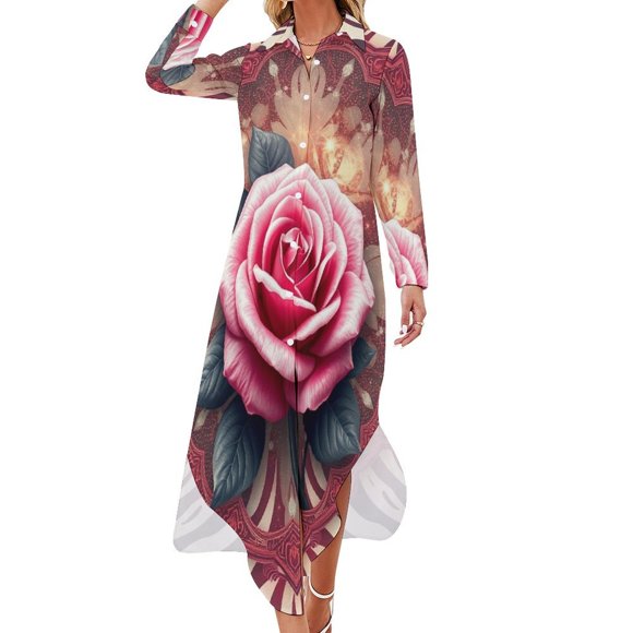 Rose And Zebra Print Pattern Chiffon Dress V Neck Dresses Women Casual Dress