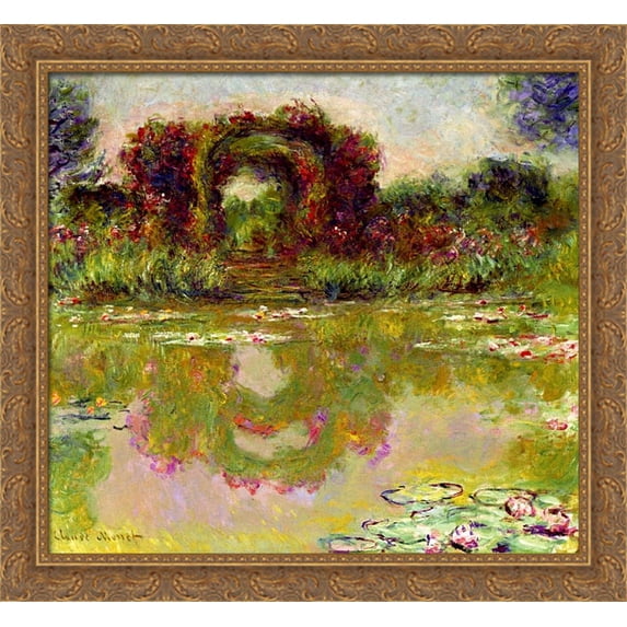 Rose Arches at Giverny 30x28 Large Gold Ornate Wood Framed Canvas Art by Claude Monet