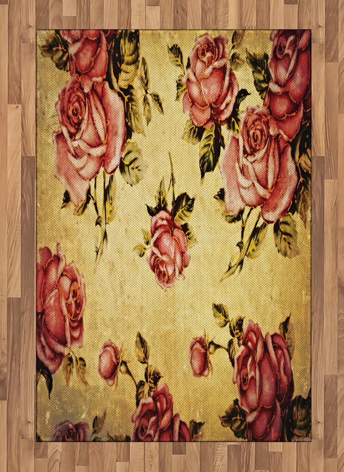 Rose Area Rug, Old Fashioned Victorian Style Rose Pattern with Dramatic ...