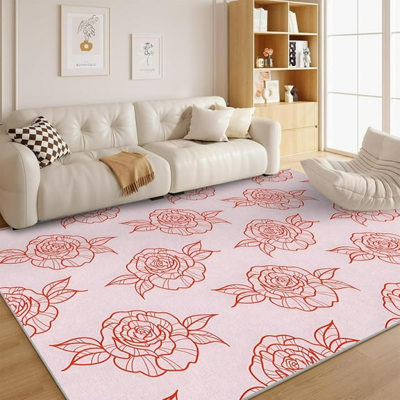 Rose Area Rug, Vintage Floral Rug, Simple Flowers Carpet & Home Decor, Washable Non Slip Large Rugs For Living Room Bedroom Dining Room Nursery 2x3ft