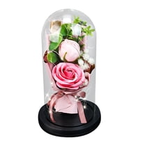 Rose Artificial Flower Rose Gift Girl Valentine's Day With Glass Dome LED Light