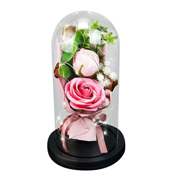 Rose Artificial Flower Rose Gift Girl Valentine's Day With Glass Dome LED Light