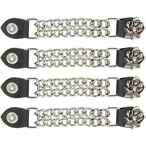 Rose Authentic Leather Motorcycle Vest Extender for Women Ladies Biker Double Diamond Cut Chrome Chain 4PCS Per Set
