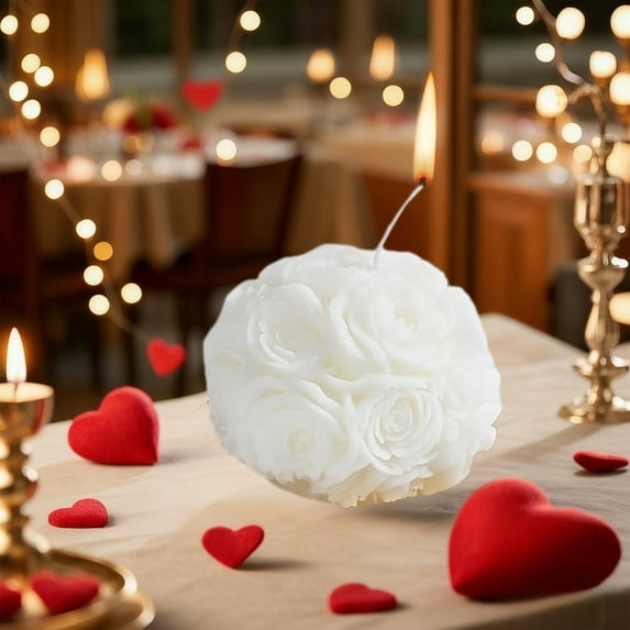 Rose Ball Aromatherapy Candle Romantic Floral Candle for Valentine’s Day Dinner Table Home Decoration for Couples and Families