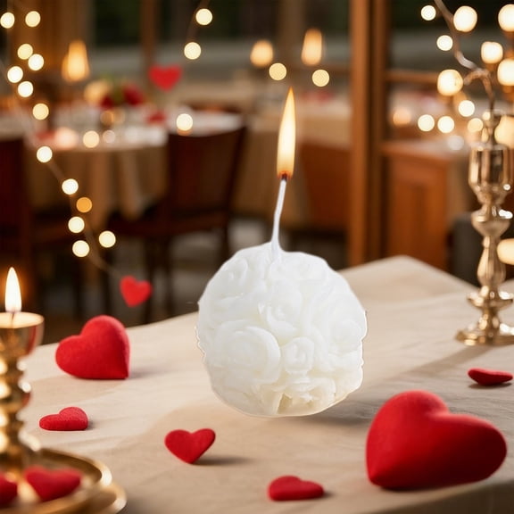 Rose Ball Shaped Aesthetic Scented Candle, Handmade Spherical Rose Flower Soy Wax Aroma Art Decorative Candle for Table Photo Prop,Prefect Gift for Meditation Stress Relief Mood Boosting