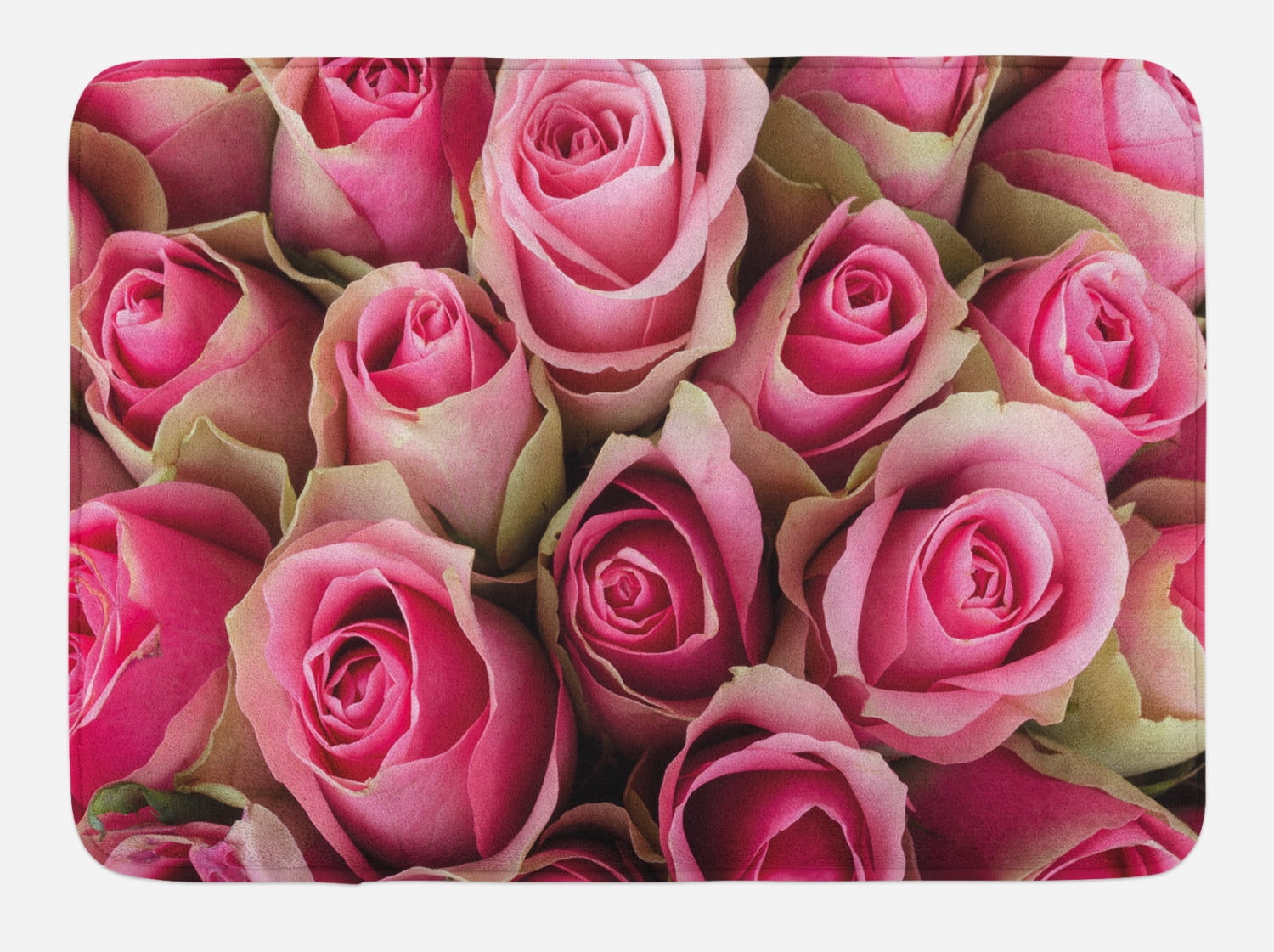 Rose Bath Mat, Blooming Fresh Pink Roses Festive Bridal Bouquet Romance Sweetheart Valentine, Non-Slip Plush Mat Bathroom Kitchen Laundry Room Decor, 29.5 X 17.5 Inches, Pink Pale Green, Ambesonne