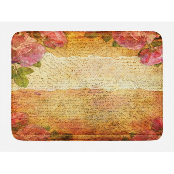 Rose Bath Mat, Floral Nostalgic Collage of Old Latters and Roses Artsy Retro Romantic Artwork Print, Non-Slip Plush Mat Bathroom Kitchen Laundry Room Decor, 29.5 X 17.5 Inches, Cream Pink, Ambesonne