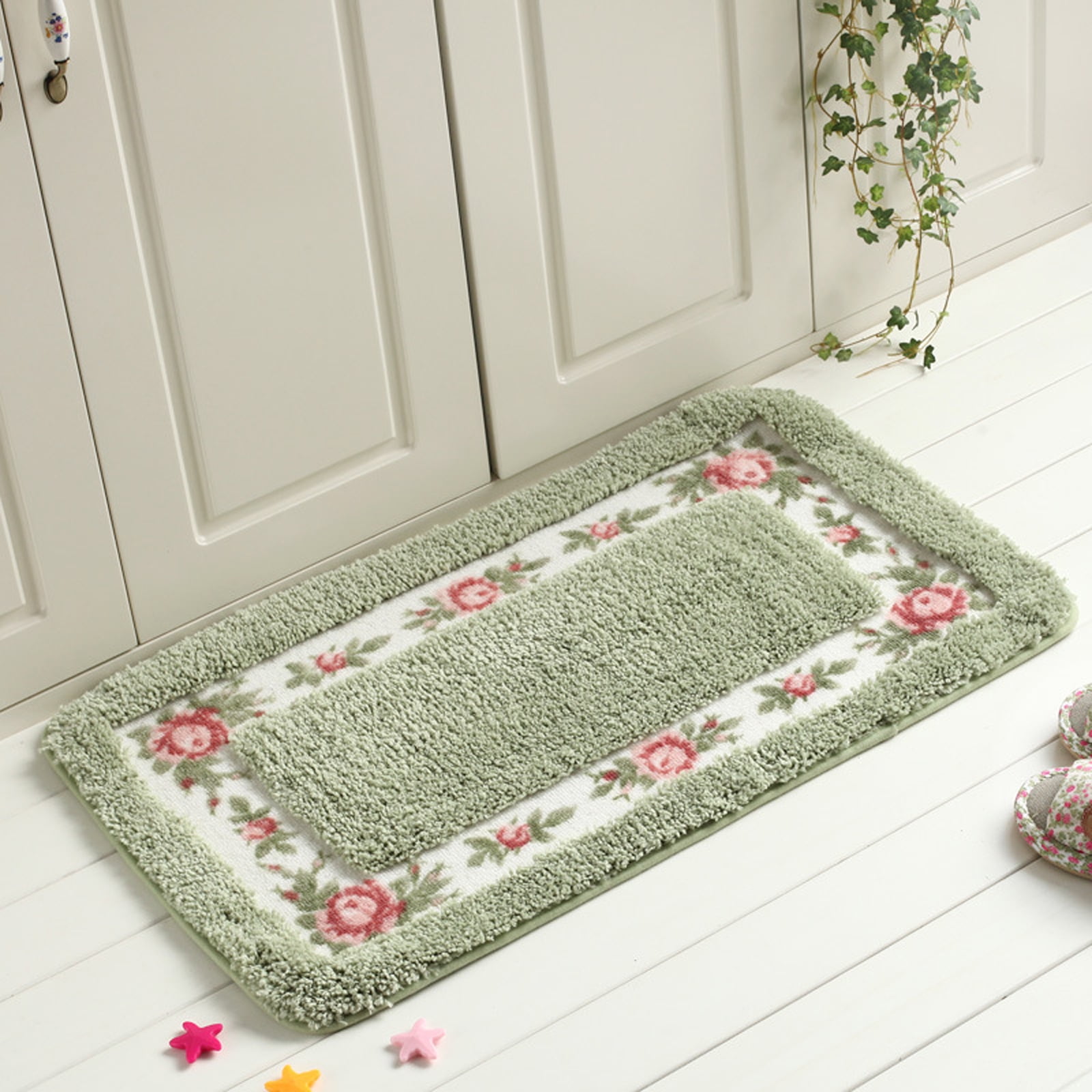 Rose Bathroom Rugs 1 Piece, Polyester Bath Shower Mat NonSkid