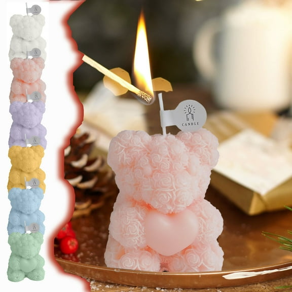 Rose Bear Candle – Handmade Wax Candle, Aromatherapy Candle Companion Gift, Valentine's Day Home Decoration Bear Shape, Perfect for Anniversaries, Birthdays, and Celebrations