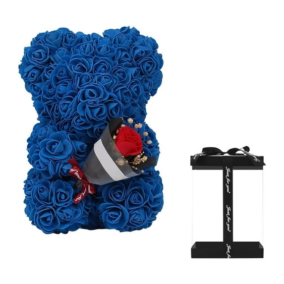 Rose Bear Gift Box with Preserved Flowers, Valentine's Day Anniversary Mother's Day Present for Her Dark Blue