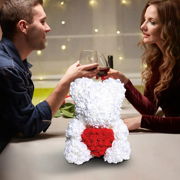 Rose Bear Rose Teddy Bear -Artificial Rose Flower Bear, Gift for Wedding, Mothers Day and Anniversary