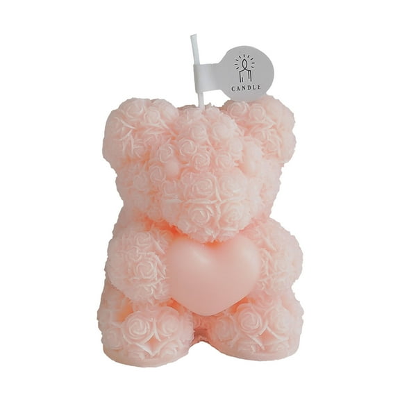 Rose Bear Scented Candle,Elegant Floral Soy Wax Decorative Candle,Pink Blooming Bear Romantic Candle for Valentine's Day, Wedding Decor & Anniversary