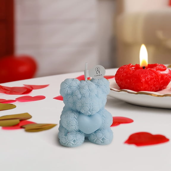 Rose Bear Scented Candle Floral Decor Home Aromatherapy Gift Set Slow-Burning Wax Fragrance Relaxing Atmosphere Decor (Light Blue)