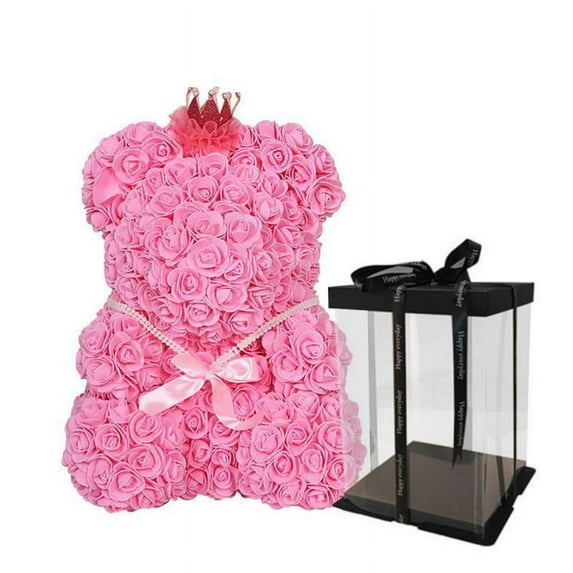 Rose Bear Teddy Bear with Ribbon Forever Artificial Rose Anniversary Christmas Valentines Gift
