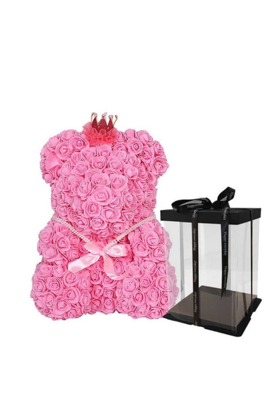 Rose Bear Teddy Bear with Ribbon Forever Artificial Rose Anniversary Christmas Valentines Gift