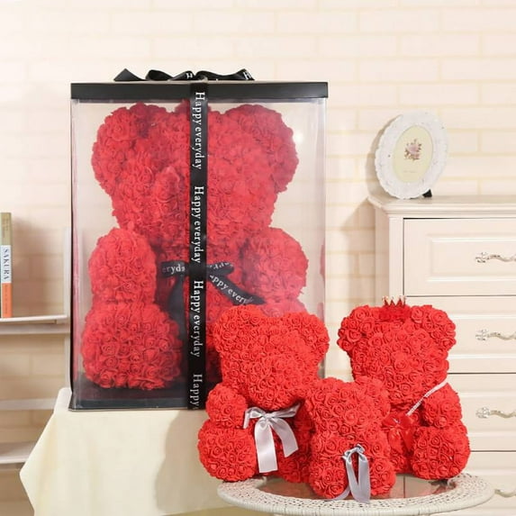 Rose Bear Teddy Bear with Ribbon Forever Artificial Rose Anniversary Christmas Valentines Gift