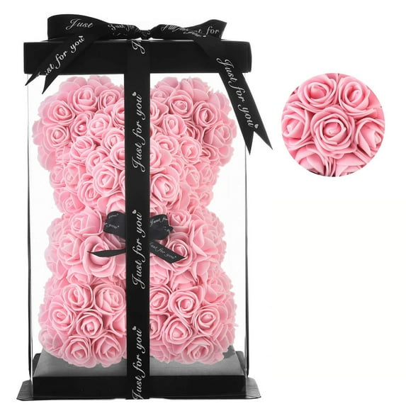 Rose Bear, for Girlfriend and Daughter, Rose Flower Bear Gifts for Valentine's Day,Mother's Day,Wedding,Anniversary's Clear Gift Box 10 inch