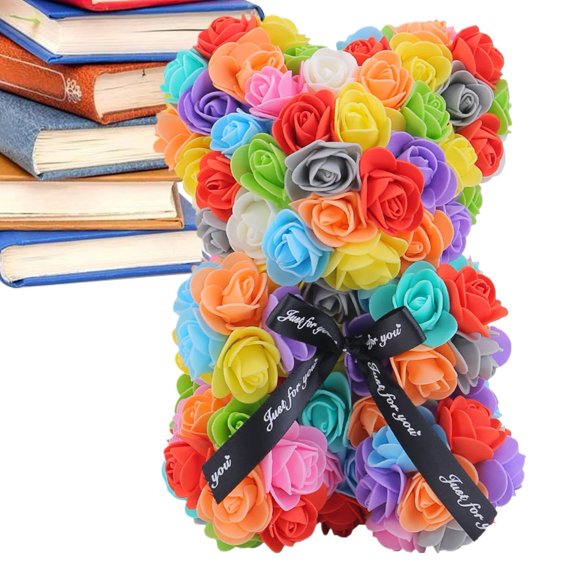 Rose Bears 8.66 Inch Handmade Fully Assembled Christmas Flower, for Birthday Valentine's Day Mother's Day Christmas Day Thanksgiving Day Women Wife Girlfriend