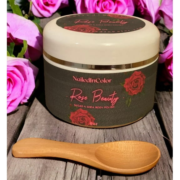 Rose Beauty by NailedInColor-Sugar N Shea Body Polish-Women's Scented Sugar Scrub-Shower Exfoliant-Skin Moisturizing