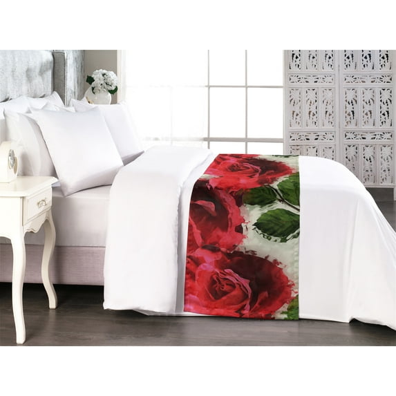 Rose Bed Runner, Romantic Blurry Style Effect of English Garden Petals Valentines Themed, Decorative Accent Bedding Scarf for Hotels Homes & Guest Rooms, Queen, Dark Pink Emerald Dust, by Ambesonne