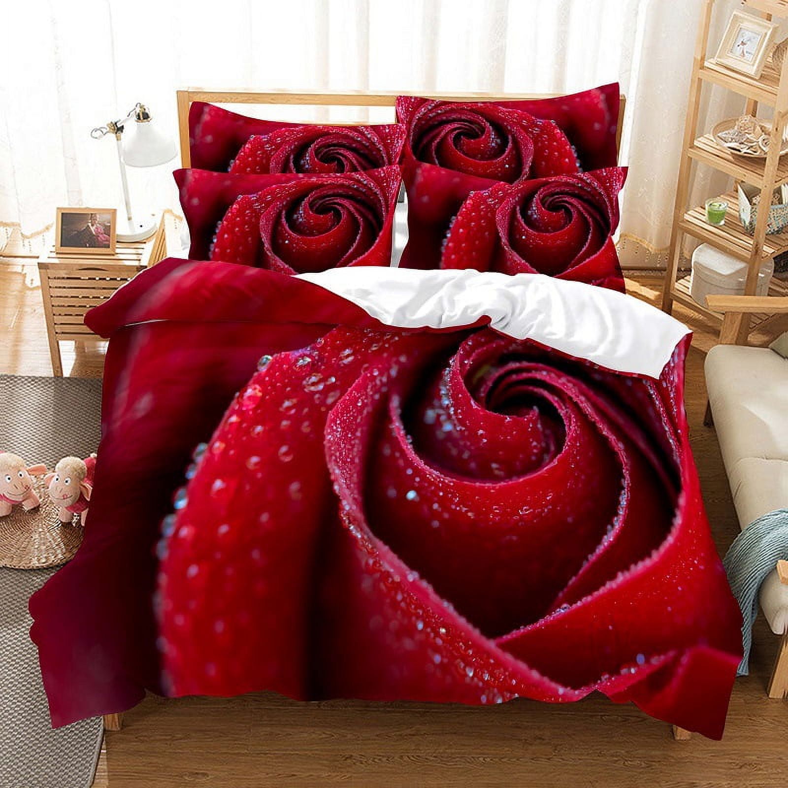 Rose Bedding Set Rose Floral Duvet Cover for Kids Children Teens Flower