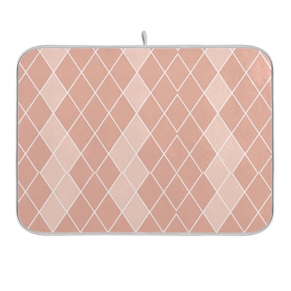Rose Beige Block Dish Drying Mat 16x18 Absorbent Microfiber Draining Rack Pad for Kitchen Counter Sink