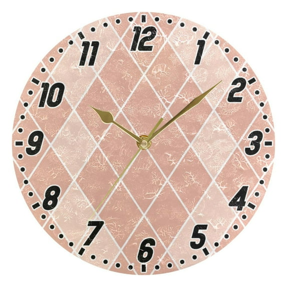 Rose Beige Block Round Wall Clock Battery Operated Silent Non-Ticking Bedroom Office Kitchen Home School Decor 10"(Gold)