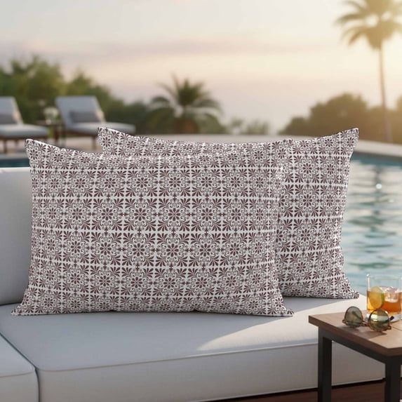 Rose Beige Boho Outdoor Pillow Covers 20x12 Inch Lumbar Pillow Covers Set of 2 Waterproof Decorative Throw Pillow Cases Farmhouse Country Flowers Plaid Textured Cushion Covers for Patio Furniture
