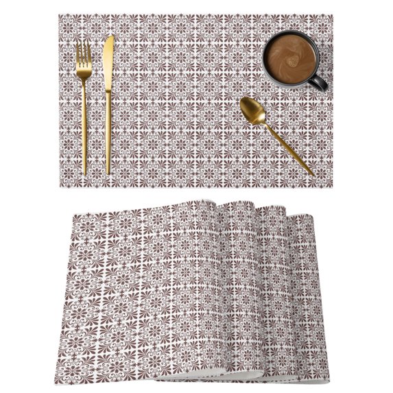 Rose Beige Boho Placemats Set of 4 Farmhouse Country Flowers Plaid Textured Place Mats Indoor Wipeable Table Mats Washable Cloth Dining Table Placemats for Kitchen Holiday Party Home Decor 13x19 Inch