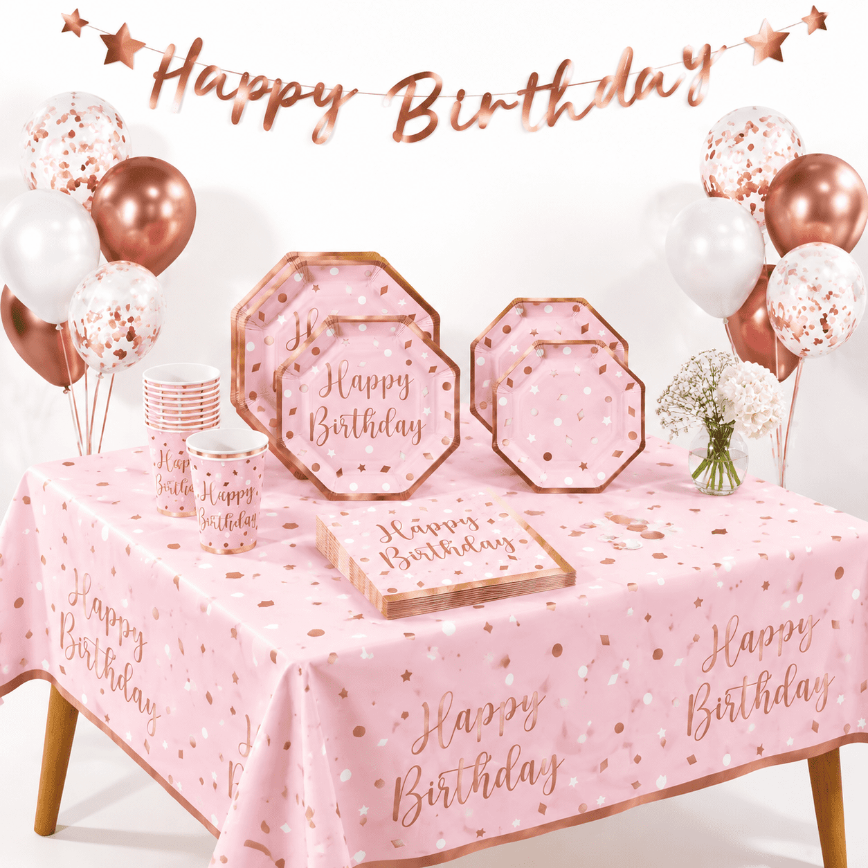 Rose Birthday Party Supplies - Disposable Paper Plates Napkcups ...