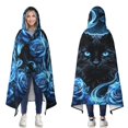 thumbnail image 1 of Rose Black Cat Wearable Blanket Hoodies for Women Men Adults Cat Lovers Soft Cozy Blue Roses Cats Hooded Blankets for Travel Home Decor Birthday Gifts 50×60 Inch, 1 of 5