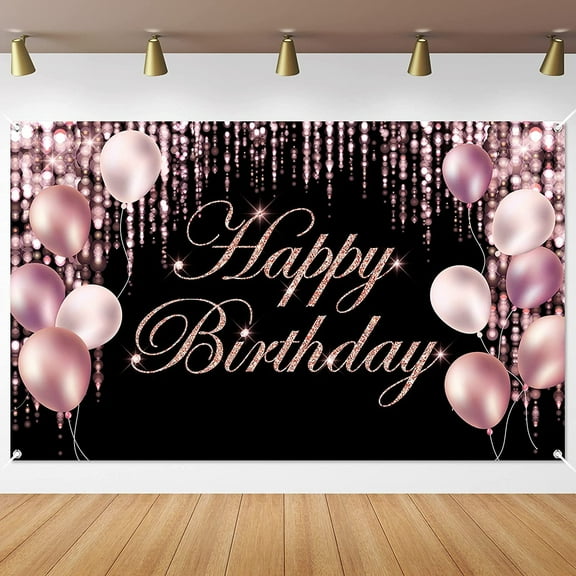 Rose Black Happy Birthday Banner Backdrop Large Happy Birthday Yard Sign background It's My Birthday Backdrop Baby Shower Party Indoor Outdoor Car Decoration Supplies for Women Girl