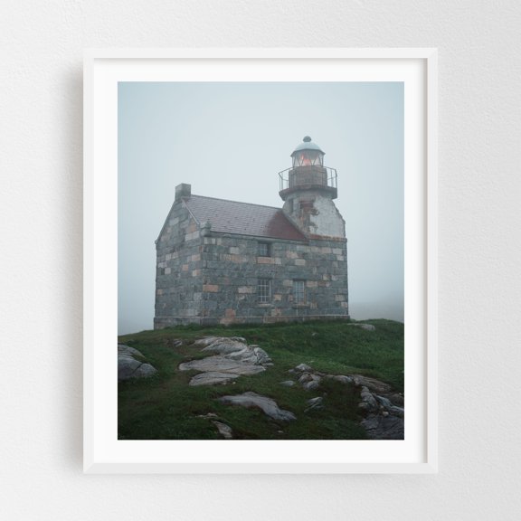 Rose Blanche Lighthouse - Rose Blanche-Harbour le Cou Newfoundland and Labrador Canada Photography Lighthouse Coastal Architecture Scenic Nature Minimalist White Framed Wall Art Print 6 x 8 inches