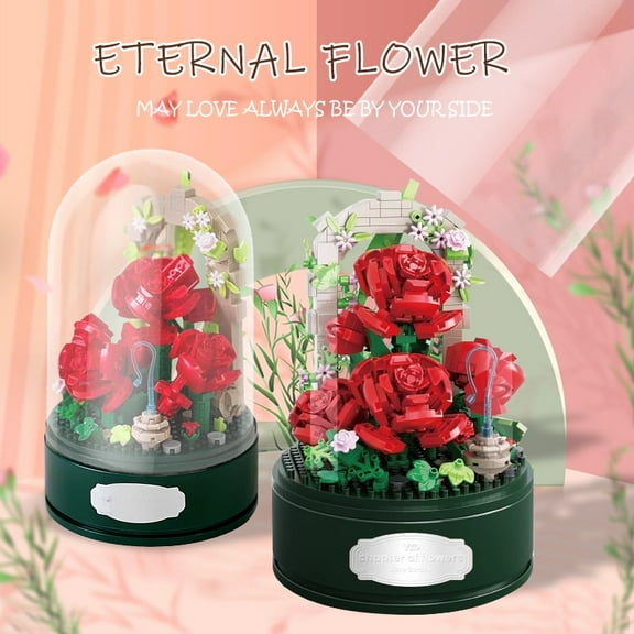 Rose Bloom Music Box Kit - Rotating Transparent Building Blocks with Melody Base