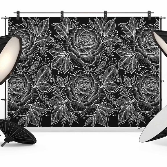 Rose Blooms Backdrops for Photography, Black Floral Elegant Fabric Photo Background Sturdy Studio Props for Photo Studio, Video Recording, Booth & Photoshoot 7x5ft