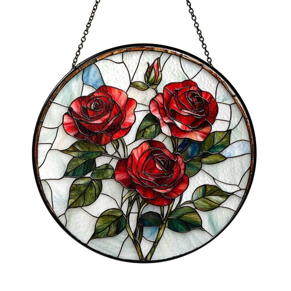 Rose Blossom Stained Glass Style Pattern – Printable Art Design